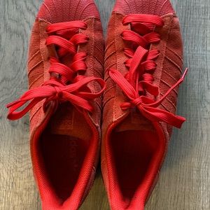 red suede shell toe adidas